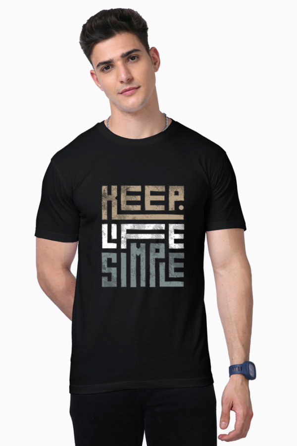 Men Inspirational Graphic Printed Keep It Simple Supima Cotton Black Half-Sleeve Round Neck T-shirt