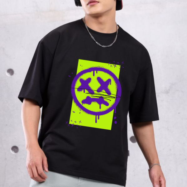 Purple Green Graffiti Funny Witty Pure Cotton Black Retro Oversized 240 GSM T-shirt - Image 3