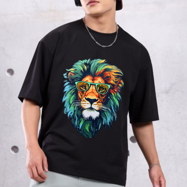 URBIDA Men Wild Edition Lion Theme Graphic Printed Premium Cotton Oversized T-shirt - Image 2