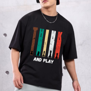 URBIDA Vintage Chess theme Printed Black Oversized Pure cotton T-shirt for Men