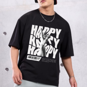 Men Premium Cotton black Drop shoulder Baggy Retro T-shirt