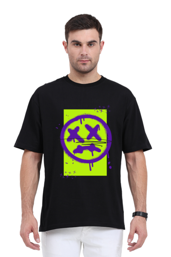 Purple Green Graffiti Funny Witty Pure Cotton Black Retro Oversized 240 GSM T-shirt - Image 2