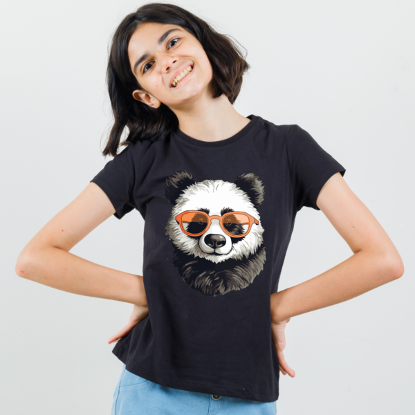 Pet lover Women Supima Cotton cute Panda Graphic Printed Premium Black T-shirt - Image 3