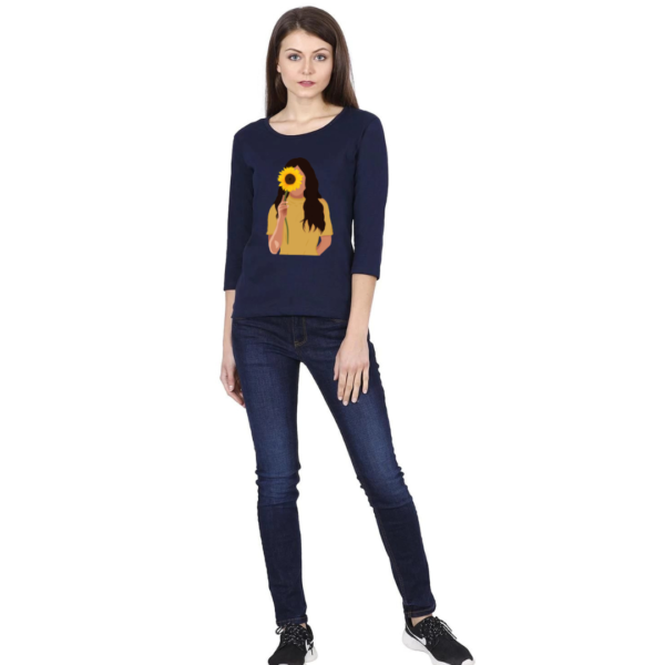 Urbida 100% Pure Cotton Cool Lady Graphic Printed Navy Blue 3/4 sleeve Women T-shirt - Image 3
