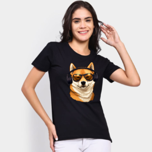 Pet lover Women Supima Cotton Graphic Dog Printed Premium Black T-shirt