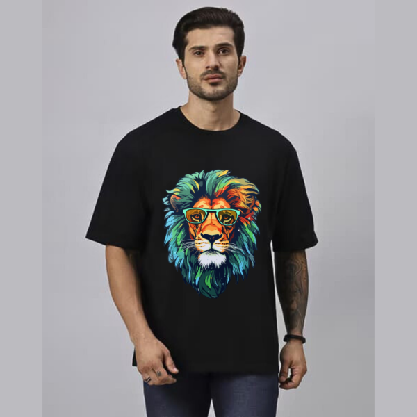 URBIDA Men Wild Edition Lion Theme Graphic Printed Premium Cotton Oversized T-shirt - Image 3