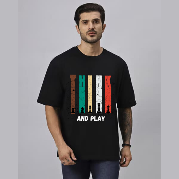 URBIDA Vintage Chess theme Printed Black Oversized  Pure cotton T-shirt for Men - Image 3