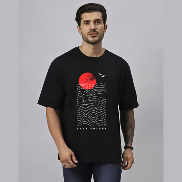 URBIDA Men Drop Shoulder Japanese  Retro Theme Graphic Printed Oversized Black T-shirt - Image 6