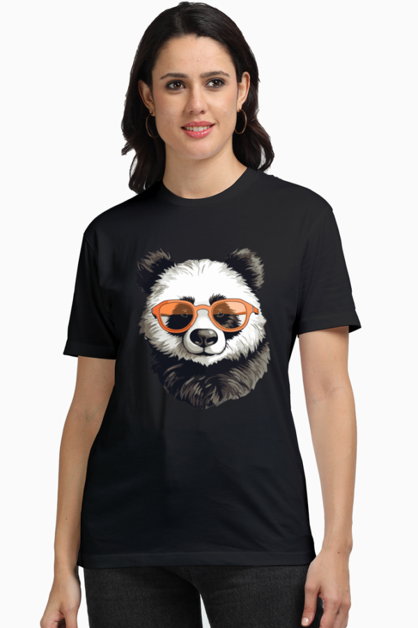 Pet lover Women Supima Cotton cute Panda Graphic Printed Premium Black T-shirt - Image 9