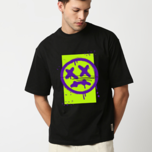 Purple Green Graffiti Funny Witty Pure Cotton Black Retro Oversized 240 GSM T-shirt