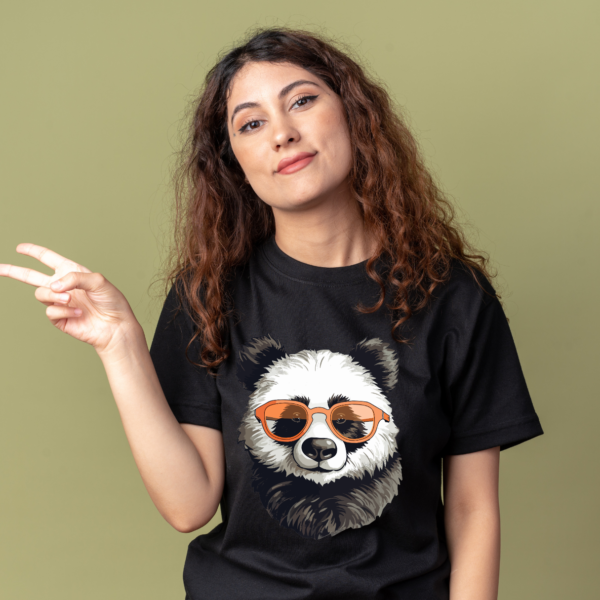 Pet lover Women Supima Cotton cute Panda Graphic Printed Premium Black T-shirt - Image 5
