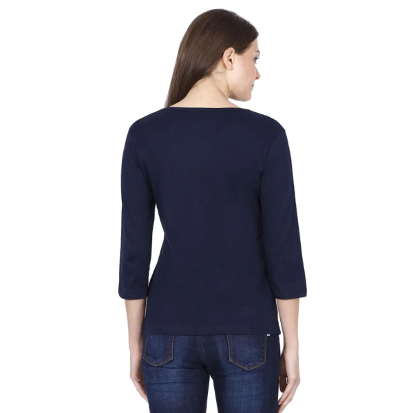 Urbida 100% Pure Cotton Cool Lady Graphic Printed Navy Blue 3/4 sleeve Women T-shirt - Image 4