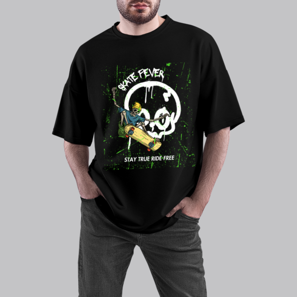 URBIDA Men Drop Shoulder Retro Skull Theme Printed Oversized Black Street-wear Premium T-shirt