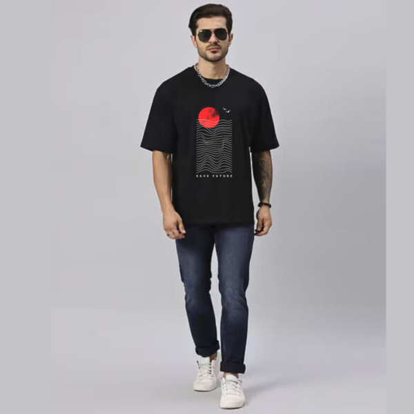 URBIDA Men Drop Shoulder Japanese  Retro Theme Graphic Printed Oversized Black T-shirt - Image 5