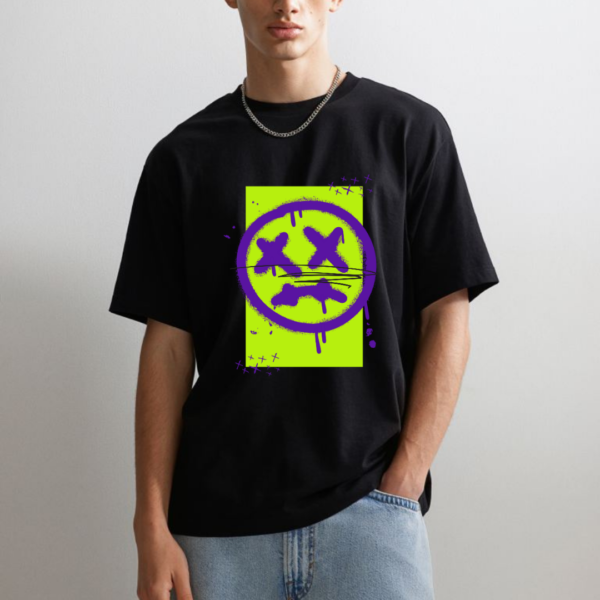 Purple Green Graffiti Funny Witty Pure Cotton Black Retro Oversized 240 GSM T-shirt - Image 6
