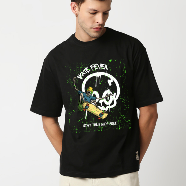 URBIDA Men Drop Shoulder  Retro Skull Theme  Printed Oversized Black Street-wear Premium T-shirt - Image 7
