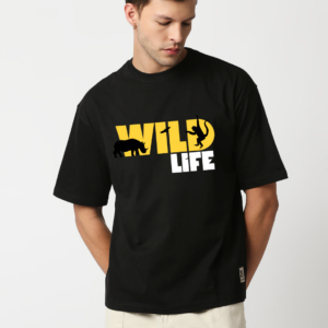 Premium 100% Cotton Black Wild Life theme baggy T-shirt