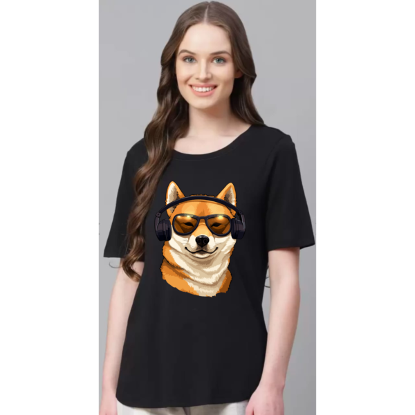 Pet lover Women Supima Cotton Graphic Dog Printed Premium Black T-shirt - Image 6