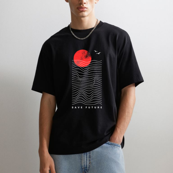 URBIDA Men Drop Shoulder Japanese  Retro Theme Graphic Printed Oversized Black T-shirt - Image 3