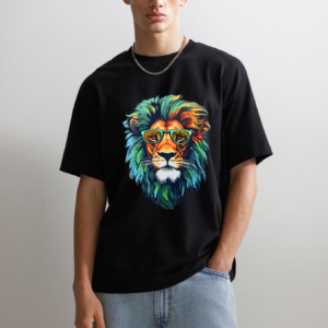 URBIDA Men Wild Edition Lion Theme Graphic Printed Premium Cotton Oversized T-shirt