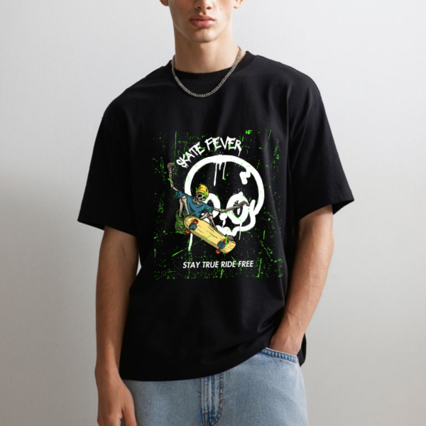 URBIDA Men Drop Shoulder  Retro Skull Theme  Printed Oversized Black Street-wear Premium T-shirt - Image 8