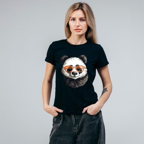 Pet lover Women Supima Cotton cute Panda Graphic Printed Premium Black T-shirt - Image 8