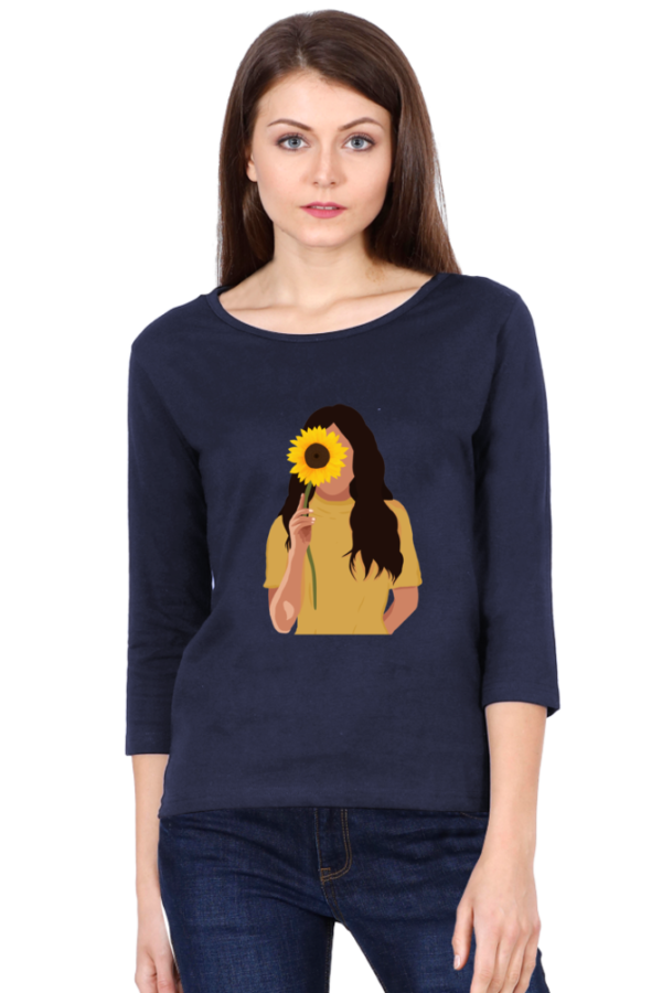 Urbida 100% Pure Cotton Cool Lady Graphic Printed Navy Blue 3/4 sleeve Women T-shirt - Image 5