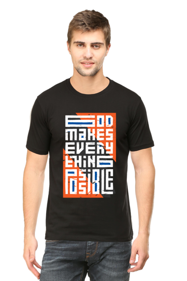"God Makes everything Possible" Inspirational Theme Graphic Printed T-shirt for Men - Image 7