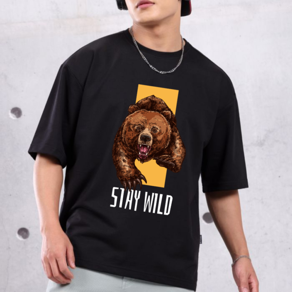 URBIDA Men Wild Edition bear Theme Graphic Printed Oversized T-shirt - Image 2