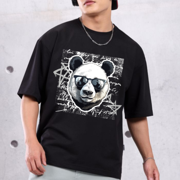 URBIDA Men Wild Edition Panda Theme Graphic Printed Oversized T-shirt