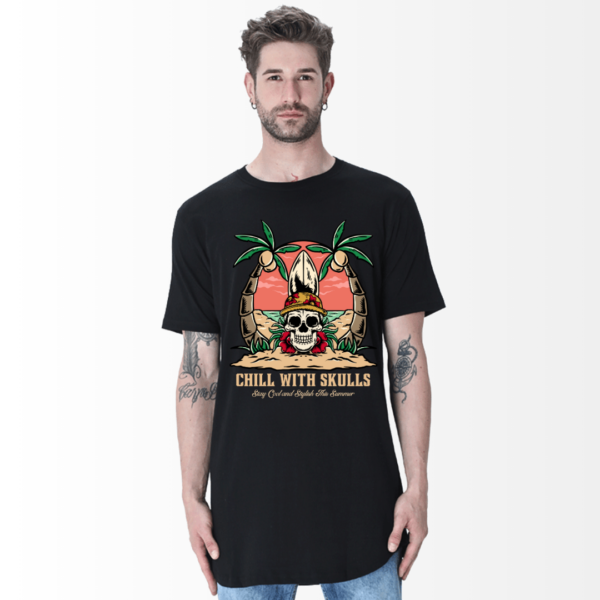 URBIDA Retro Skull Theme Premium Cotton Long Line Curve Premium T-shirt for Men - Image 2
