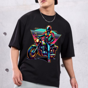 Retro Bike Theme Graphic Printed Pure 100% Cotton Oversize T-shirt for Men