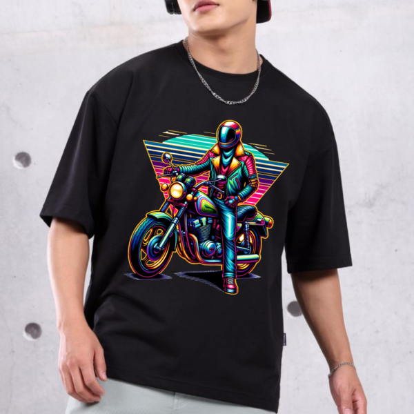 Retro Bike Theme Graphic Printed Pure 100% Cotton Oversize T-shirt for Men