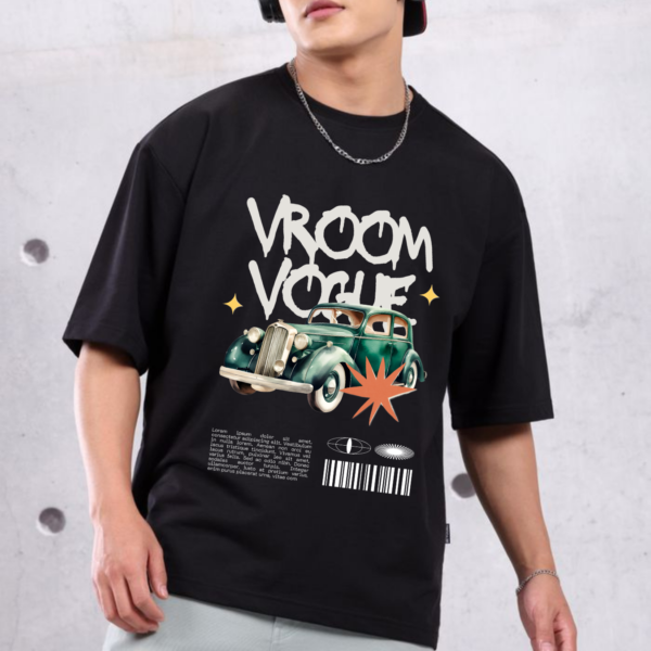 URBIDA Vintage Car Theme Graphic Printed Pure 100% Cotton Oversize T-shirt for Men - Image 2