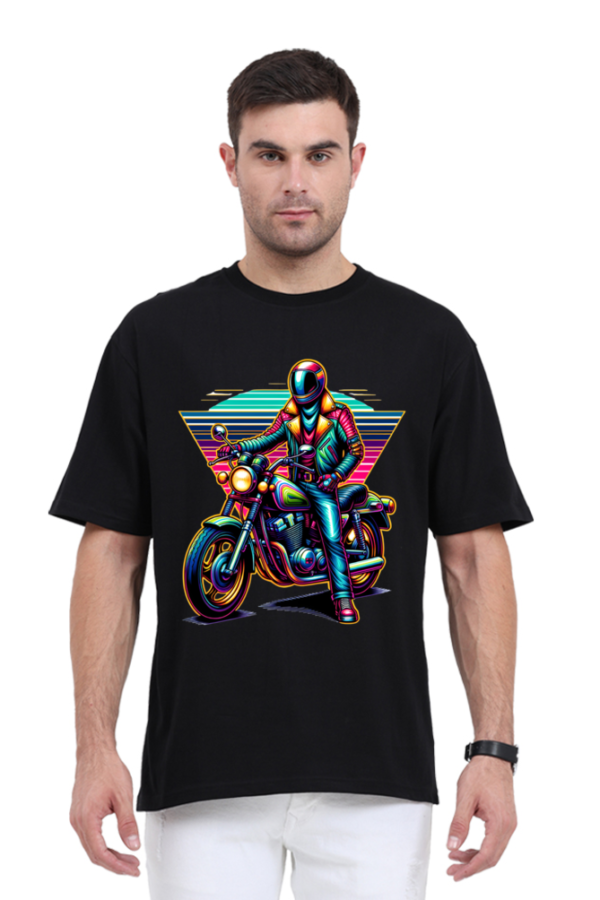 URBIDA Retro Bike Theme Graphic Printed Pure 100% Cotton Oversize T-shirt for Men - Image 8