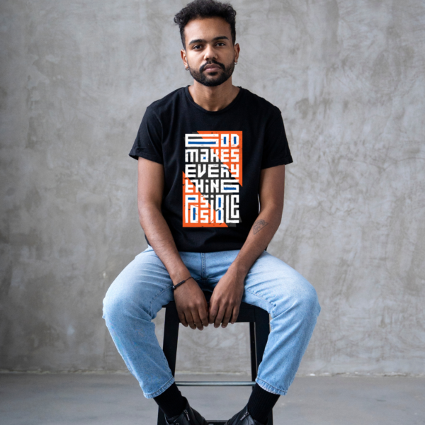 "God Makes everything Possible" Inspirational Theme Graphic Printed T-shirt for Men - Image 3