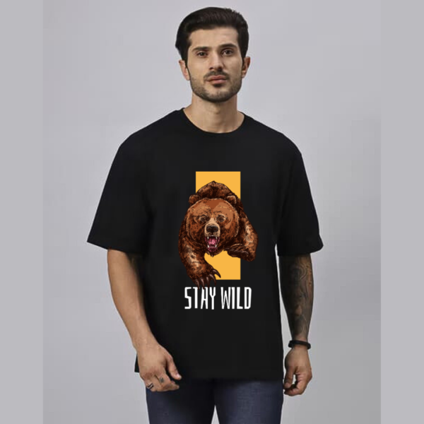 URBIDA Men Wild Edition bear Theme Graphic Printed Oversized T-shirt - Image 3