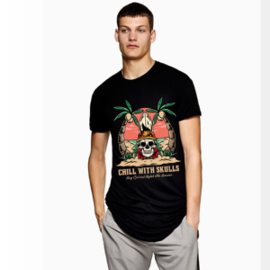 Retro Skull Theme Premium Cotton Long Line Curve T-shirt for Men