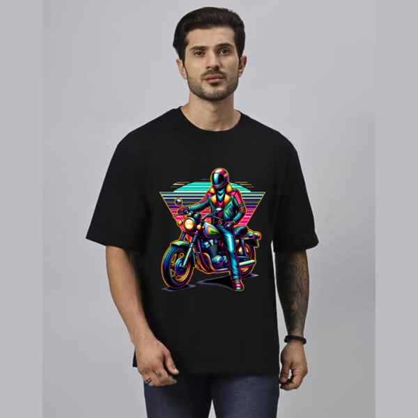 URBIDA Retro Bike Theme Graphic Printed Pure 100% Cotton Oversize T-shirt for Men - Image 3