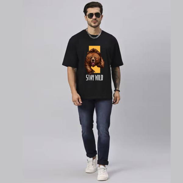 URBIDA Men Wild Edition bear Theme Graphic Printed Oversized T-shirt - Image 4