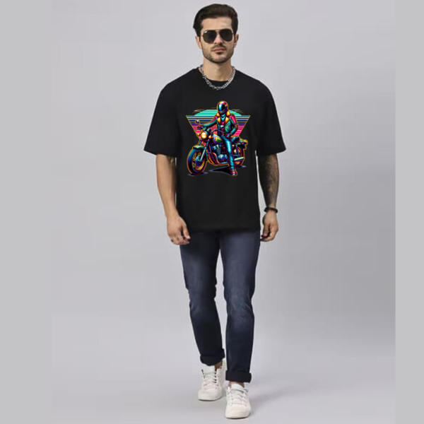 URBIDA Retro Bike Theme Graphic Printed Pure 100% Cotton Oversize T-shirt for Men - Image 4