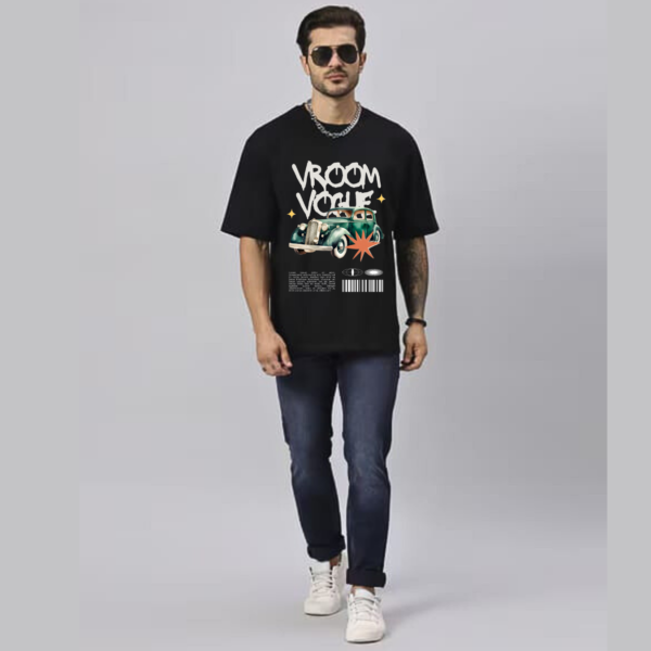 URBIDA Vintage Car Theme Graphic Printed Pure 100% Cotton Oversize T-shirt for Men - Image 4