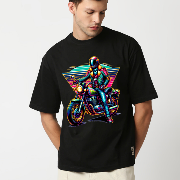 URBIDA Retro Bike Theme Graphic Printed Pure 100% Cotton Oversize T-shirt for Men - Image 6