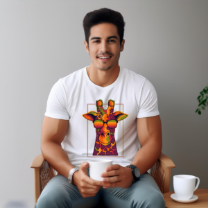 URBIDA Cartoon Theme Giraffe Graphic Printed Premium Cotton T-shirt