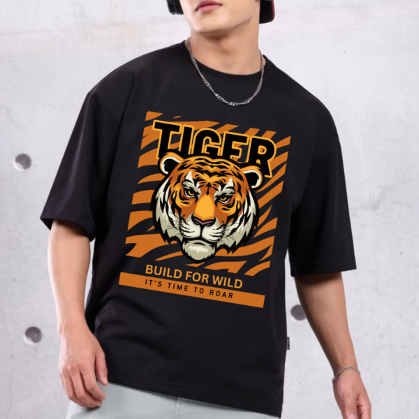 URBIDA  Wild Theme Tiger Graphic Printed Oversized T-shirt for Men - Image 3