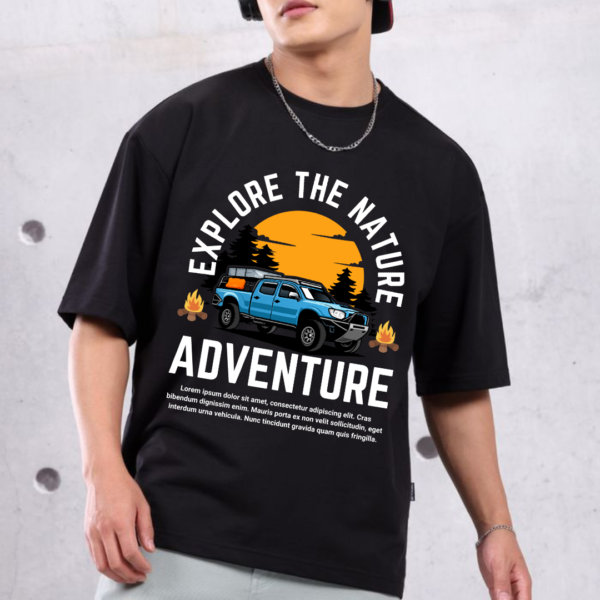 Retro Vintage Adventure Theme Printed Premium Oversize T-shirt