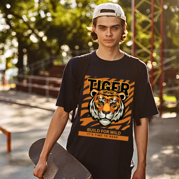 URBIDA  Wild Theme Tiger Graphic Printed Oversized T-shirt for Men - Image 7