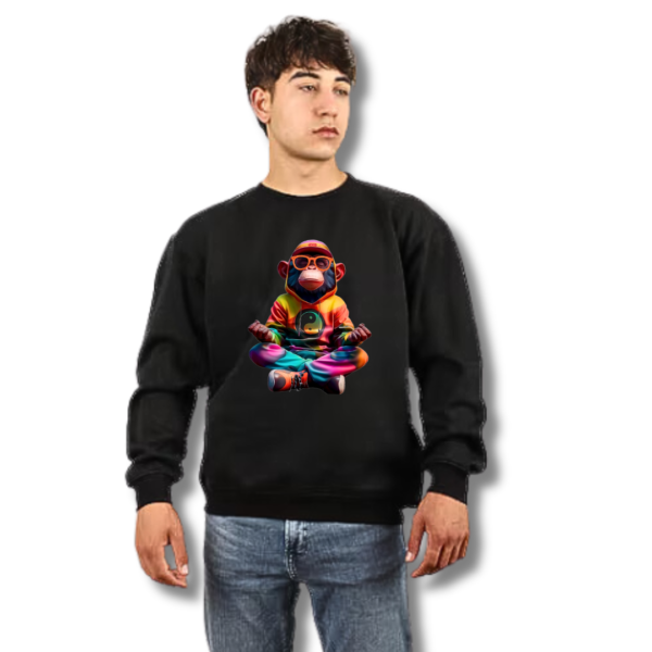 Urbida Meditation Monkey Neon Drip Theme Graphic Printed Pure Cotton 300 GSM Premium Sweatshirt - Image 2