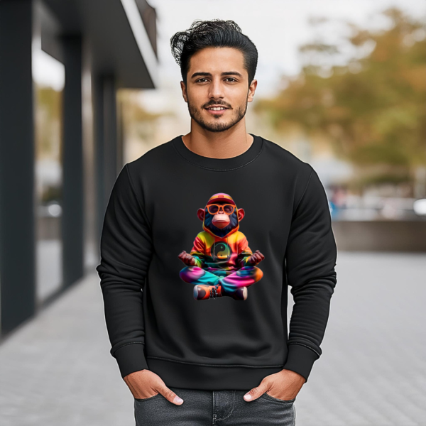 Urbida Meditation Monkey Neon Drip Theme Graphic Printed Pure Cotton 300 GSM Premium Sweatshirt - Image 3