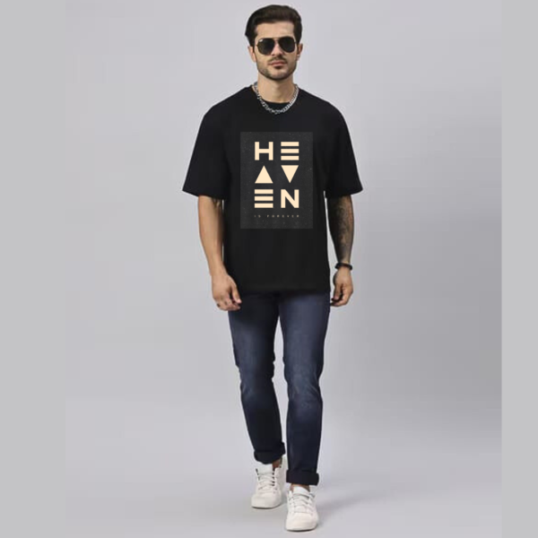 URBIDA Inspirational Heaven Theme Premium Cotton Oversize Black T-shirt for Men - Image 5
